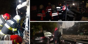 FOTO. Grav accident în Salonta | Un bărbat a rămas încarcerat în urma ciocnirii dintre un autotren și o camionetă