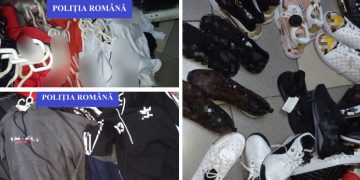 FOTO | Sute de haine și încălțăminte contrafăcute, confiscate de polițiști de la o firmă din Oradea