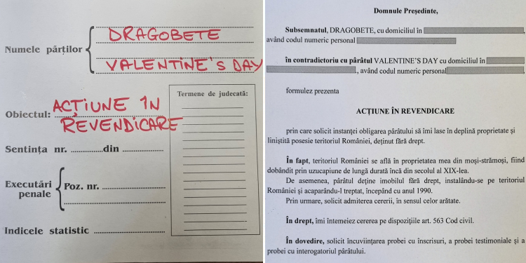Reclamantul Dragobete vs pârâtul Valentine’s Day: ”Să-mi lase în deplină proprietate teritoriul României, deținut fără drept” | Gluma cu sute de reacții și distribuiri, făcută de o instanță din România