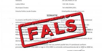 Somație falsă, cu înscrisurile Poliției Locale, găsită pe o mașină parcată pe o stradă din Oradea