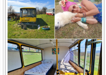 GALERIE. Casa din autobuz din raiul iubitorulor de natură. O pictoriță și un speolog au pus bazele unui camping inedit