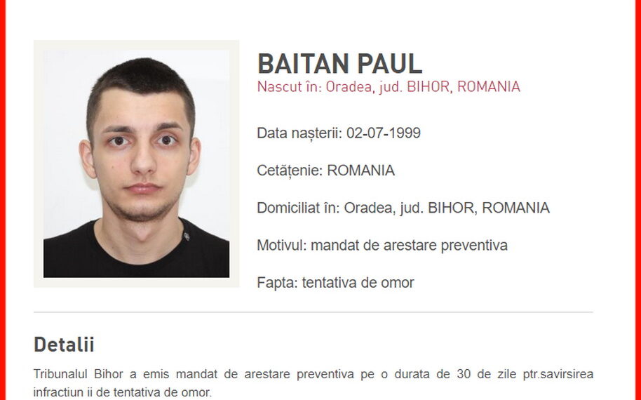 Orădean violent, dat în urmărire naţională pentru tentativă de omor după ce a înjunghiat un om al străzii