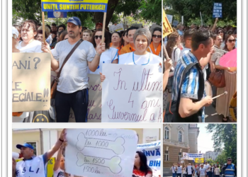 VIDEO. Mii de profesori din Oradea au protestat alături de elevii lor. Aplaudați de angajații Inspectoratului Școlar