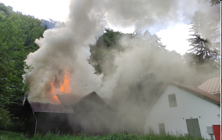Cabană distrusă de flăcări în Vadu Crișului. Pompierii au  mers pe jos câțiva kilometri