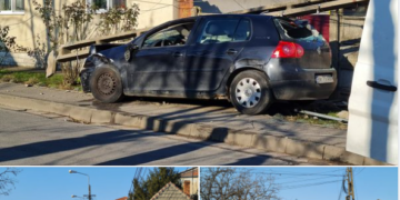 Accident spectaculos. A ras un stâlp de electricitate pe o stradă din Oradea