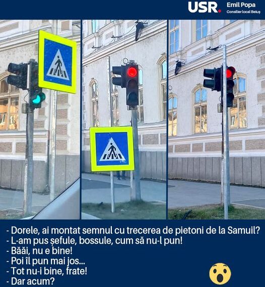 Din opera lui Dorel. Scenă de ”Cascadorii râsului”peste drum de Primăria Beiuș