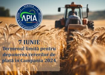 7 iunie- termenul limită pentru depunerea cererii de plată în Campania 2024. În 1 și 02 iunie 2024, centrele județene/locale  APIA au program de lucru normal