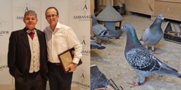 Andrei Bondar, campionul local (dreapta ) organizatorul evenimentului alături de Horváth Károly, campion columbofil național, al Ungariei