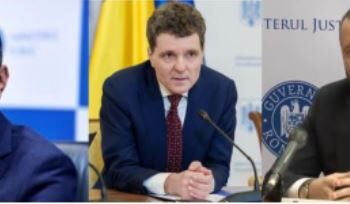 Nicușor Dan - Președintele României încadrat la stînga de Alex Florența - Procuror General PÎCCJ, și Marius Voineag Procuror Șef DNA