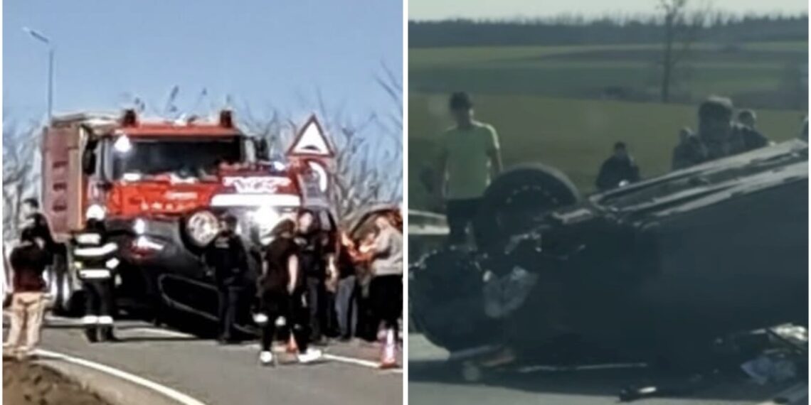 Accident pe Centura Săcueni: o mașină s-a răsturnat pe carosabil