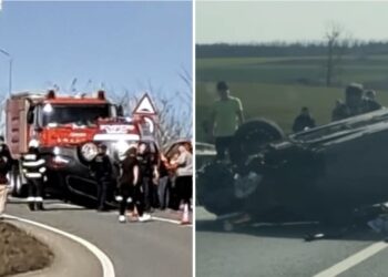 Accident pe Centura Săcueni: o mașină s-a răsturnat pe carosabil
