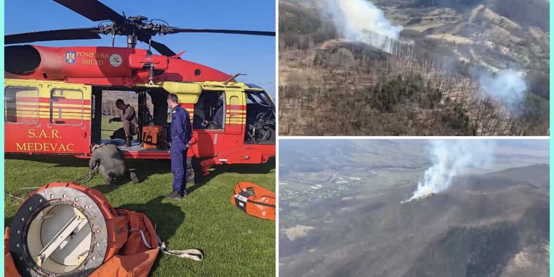 Două județe, sub presiunea flăcărilor: sute de hectare amenințate, Black Hawk-urile MAI intervin în lupta cu incendiile