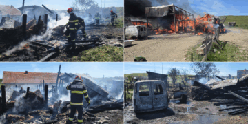 Incendiu puternic la Poiana Codrului. Anexe, utilaje și un autoturism distruse de flăcări