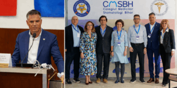 Foto: de la stânga la dreapta: dr. Florin Lăzărescu, președintele CMSR; dr. Dan Slăvescu, secretar general al CMS Bihor; dr. Liana Todor, președinta CMS Bihor; João Miguel Marques dos Santos, profesor asociat la Facultatea de Medicină a Universității din Coimbra; prof. dr. Anca Porumb; dr. Dan Căminescu, secretar general al CMSR; dr. Florin Lăzărescu; prof. dr. Ligia Vaida.