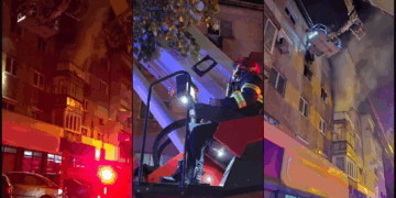 VIDEO – Incendiu puternic într-un bloc din Oradea! Persoane evacuate și victime transportate la spital