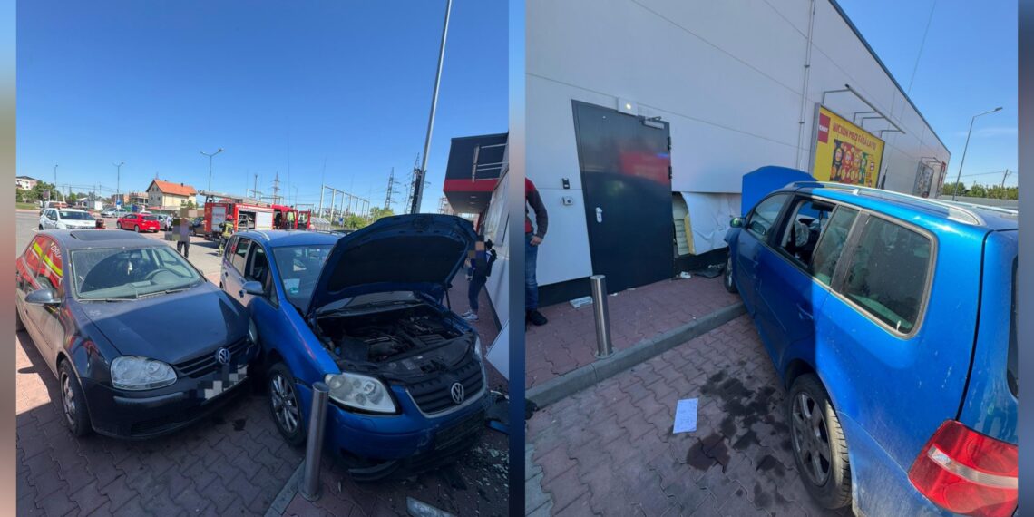 Mașină scăpată de sub control în Satu Mare! Un șofer a intrat cu autoturismul într-un spațiu comercial