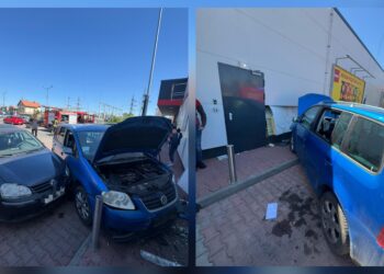 Mașină scăpată de sub control în Satu Mare! Un șofer a intrat cu autoturismul într-un spațiu comercial
