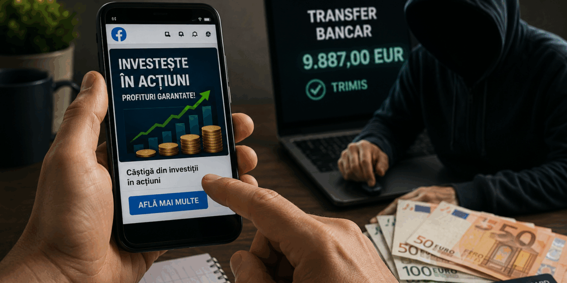 A văzut o reclamă pe Facebook și a pierdut aproape 10.000 de euro. Final neașteptat într-un dosar de fraudă online