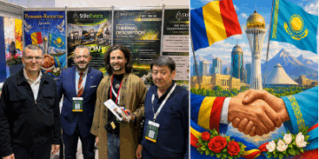 Gabriel Antoniu Lavrincic, alături de reprezentanți ai echipei și parteneri, la standul STILO EVORA din cadrul ExpoAstana, Kazahstan.