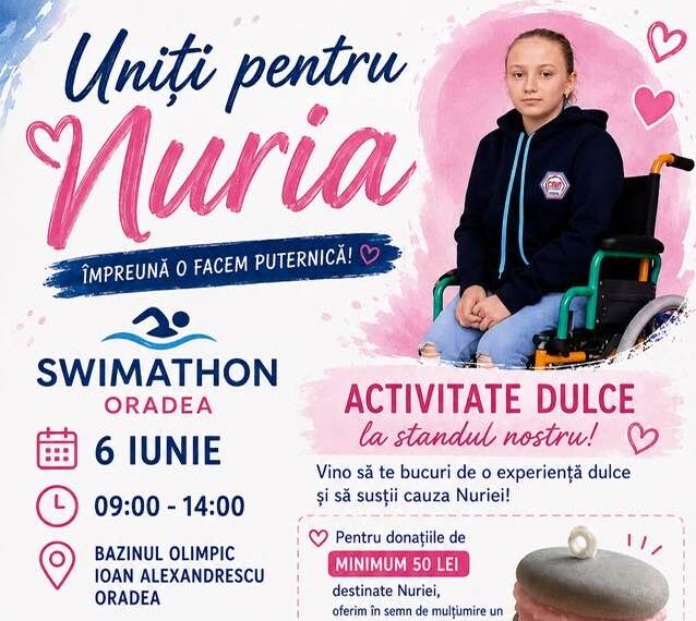 Înot pentru o cauză nobilă. Comunitatea din Oradea se mobilizează la Swimathon pentru Nuria