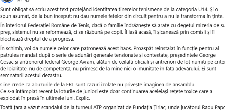 „Metoda Pixului” declanșează o situație șocantă. Părinții acuză de abuz Federația Română de Tenis