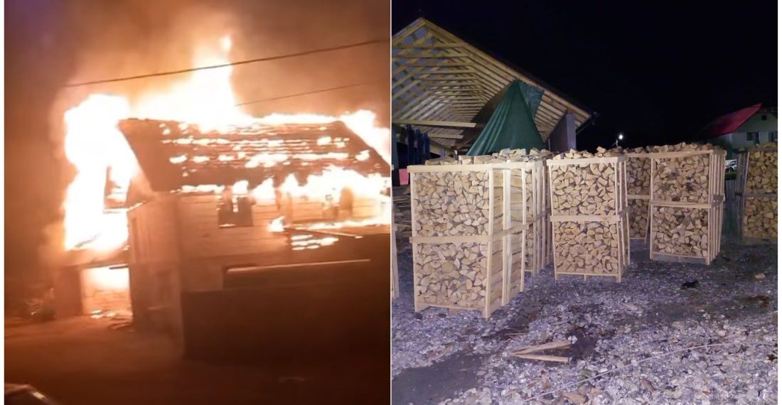 Incendiu devastator la o fabrică de prelucrare a lemnului din Bihor. Flăcările amenințau un rezervor cu 5.000 de litri de motorină – VIDEO