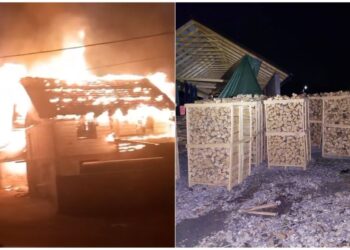 Incendiu devastator la o fabrică de prelucrare a lemnului din Bihor. Flăcările amenințau un rezervor cu 5.000 de litri de motorină – VIDEO